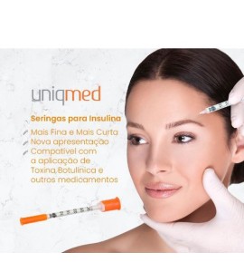 Caixa C/100 Seringas para Insulina 0,5mL (50UI) Agulha Fixa 5x0,23mm Blister - Uniqmed
